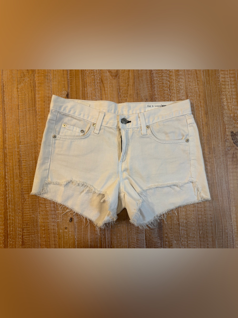 Rag & Bone White Frayed Hem Denim Shorts
